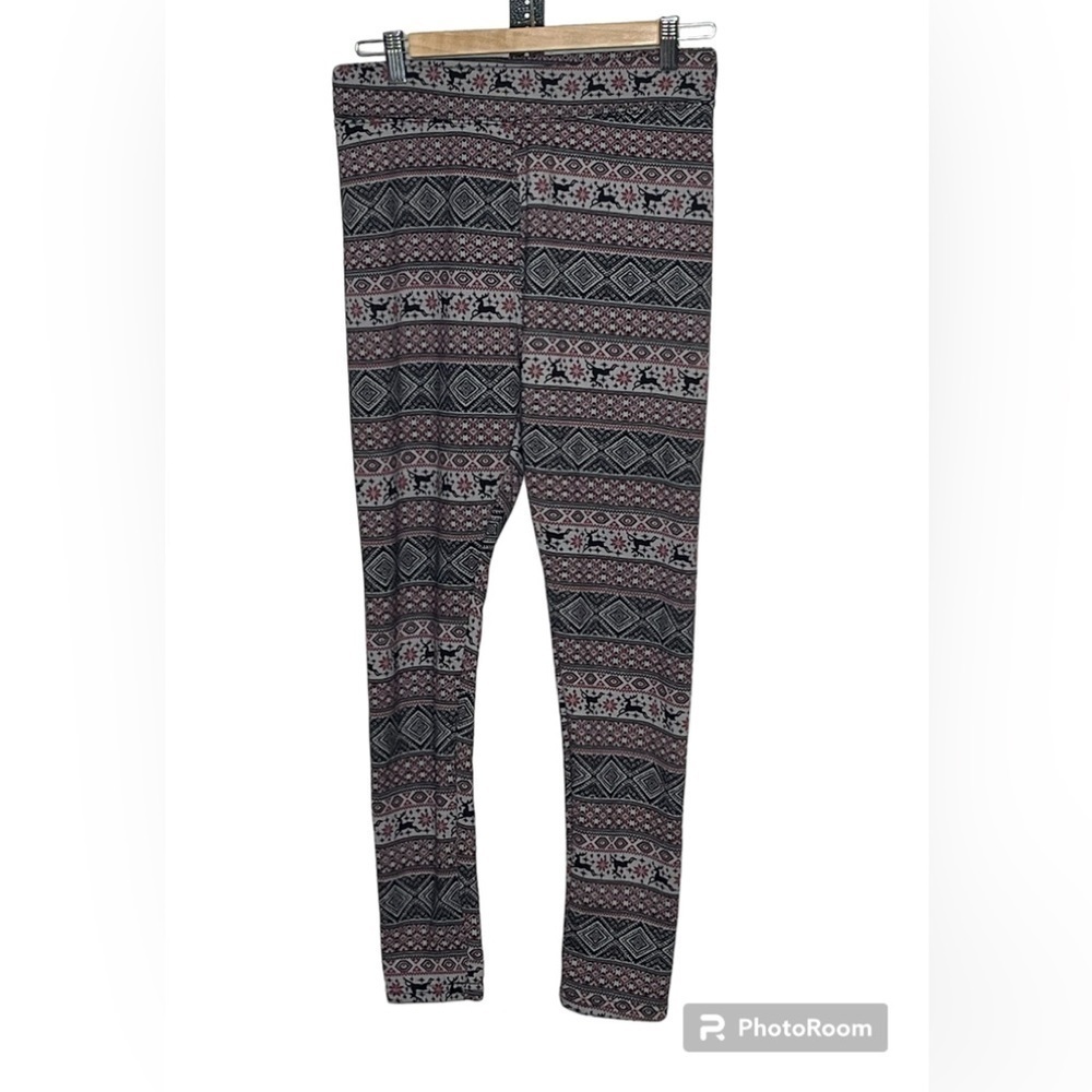 Shosho Fleece Lined Deer Print Leggings Sz XL